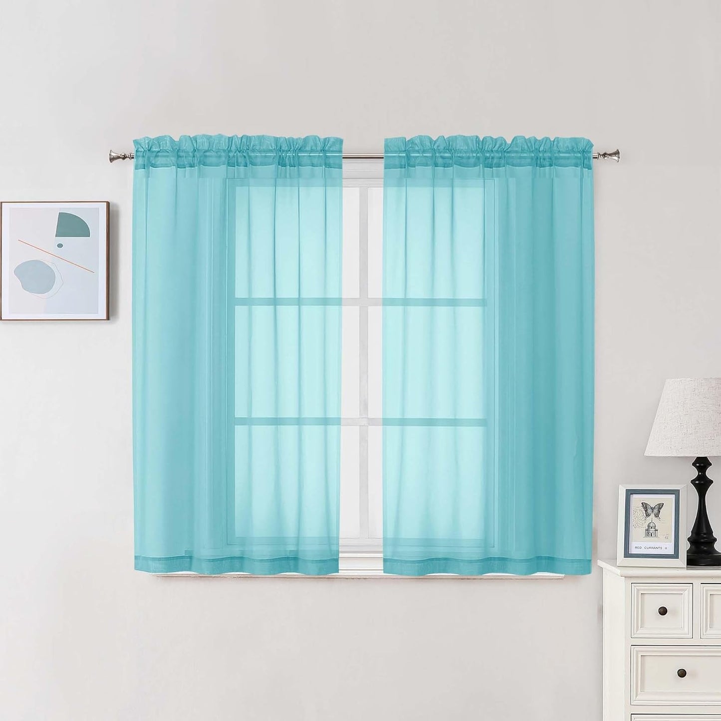 Chyhomenyc Sheer White Valances for Windows 2 Pack, Small Window Curtains for Living Room Bathroom Cafe Laundry Basement, Modern Top Dual Rod Pocket Voile Curtain, 42W x 14L inches, White - Colors A