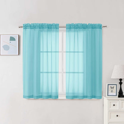 Chyhomenyc Sheer White Valances for Windows 2 Pack, Small Window Curtains for Living Room Bathroom Cafe Laundry Basement, Modern Top Dual Rod Pocket Voile Curtain, 42W x 14L inches, White - Colors A