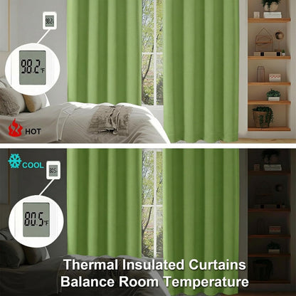 Simplebrand Ava Sage Green Blackout Curtains for Bedroom 63 Inch Length 2 Panels Set, Solid Thermal Insulated Energy Saving Rod Pocket Window Treatment Curtains Blackout Drapes, W40 x L63 Inch, Sage - Colors C
