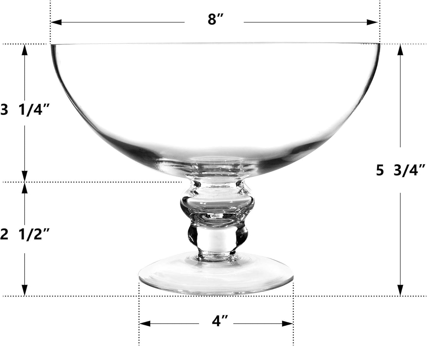 CYS EXCEL Glass Small Decorative Footed Bowl (H:3" D:8") Fruit Display Terrarium Compote Pedestal Vase Kitchen Table Centerpiece