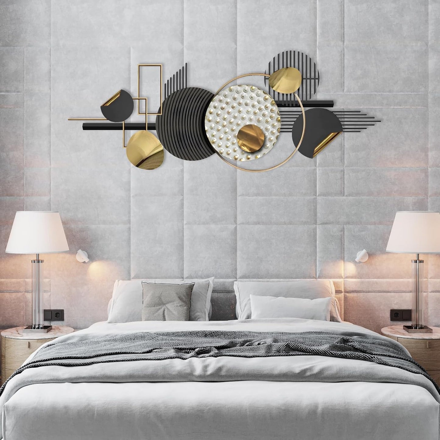 Lucky Monet Large Wall Decor for Living Room, Modern Metal Wall Art, 3D Textured Geometric Wall Sculpture 59"x24" Wall Hanging Decoration for Dinning Room Bedroom Entryway