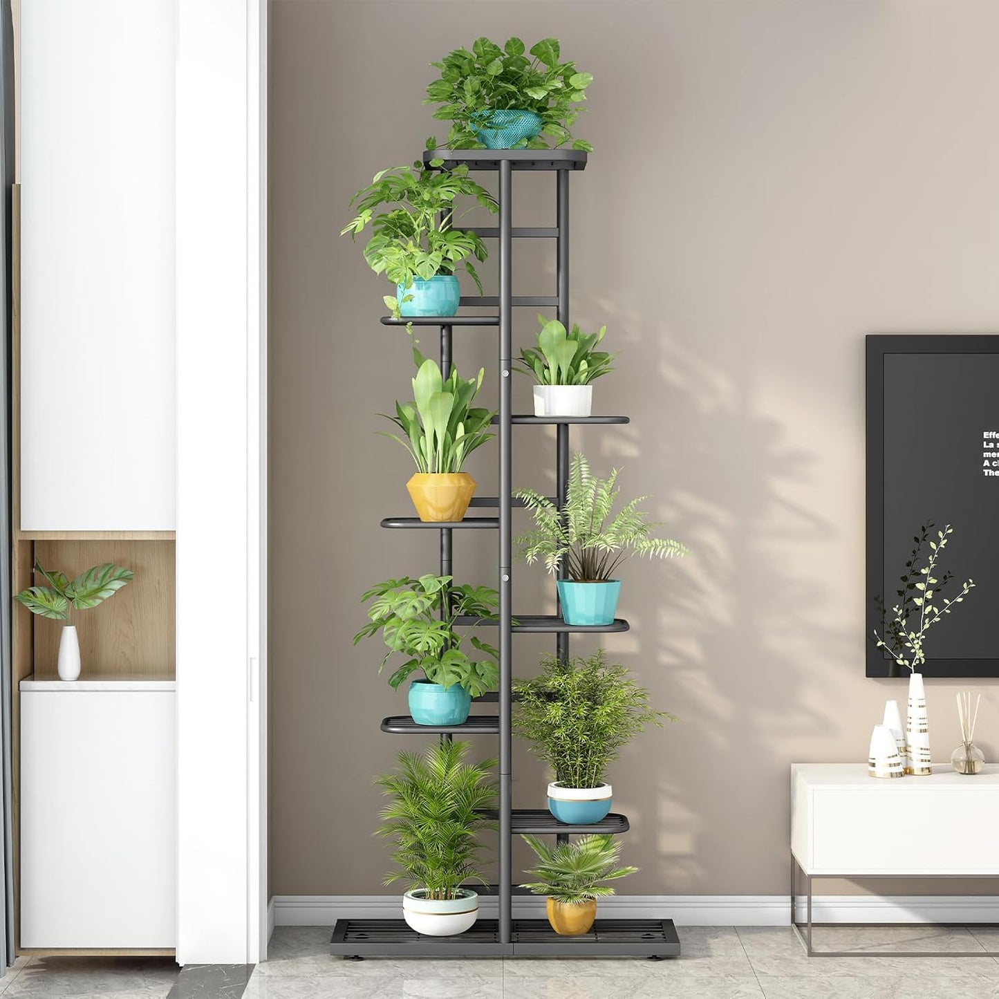 LINZINAR Plant Stand Indoor Outdoor Corner 4 Tier Metal Plant Shelf Patio Plant Rack for Garden Corner Balcony Living Room