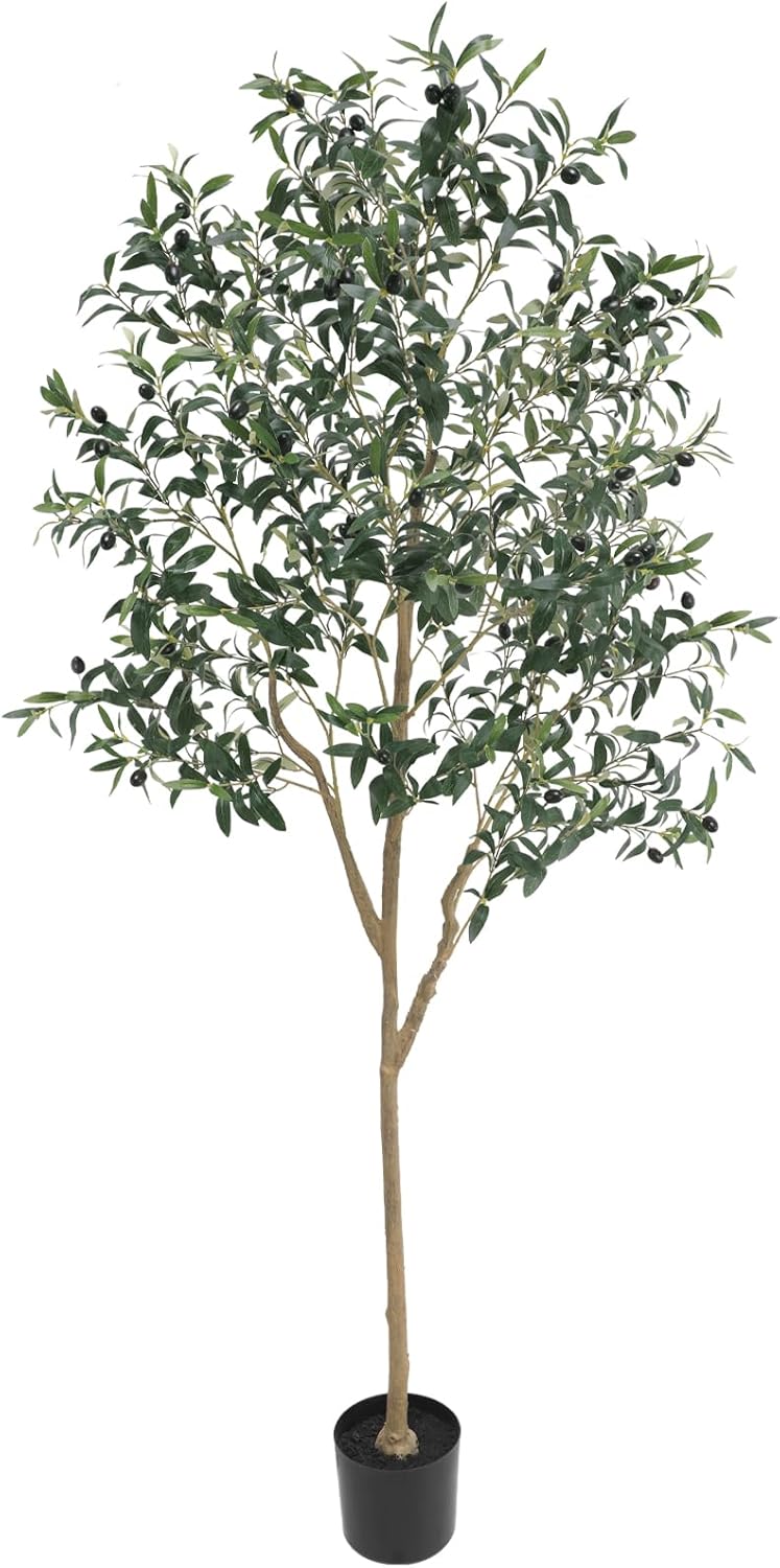 Artificial Olive Tree for Living Room Decor, 6FT Bendable Fake Plants Artificial Indoor, Faux Silk Plant Fake Trees in Potted with Oliver Branch Leaves and Fruits for Modern Home House Office Décor