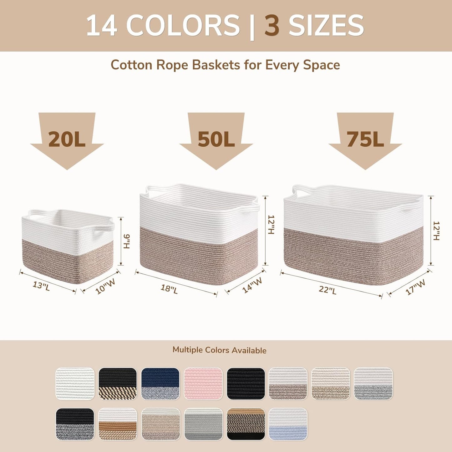 Goodpick Cube Storage Bins - Towel, Book, Cloth, Shoes, Closet Shelf Woven Baskets for Office, Baby Laundry, Toys, 13''x10''x9''