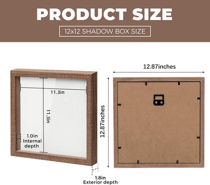 Muzilife 8x8 Shadow Box Picture Frame with Linen Board - Deep Wood & Glass Display Case Ready to Hang Memory Box Baby Sports Memorabilia, Pins, Awards, Medals, Wedding, Tickets and Photos (Black)