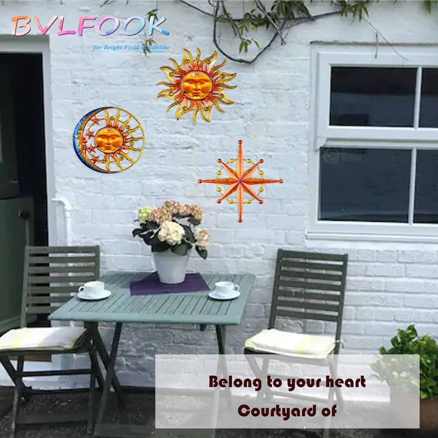 Large Sun Wall Art Decor 45 inch Metal Wall Art, Retro Hanging Decor, Valentine Wall Decorations for Patio,Yard,Garden,Fence,Living Room