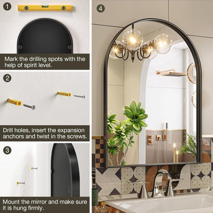 Brightify Arched Mirror, Arched Wall Mirror, 24 x 32 Inch Silver Arch Mirror, Metal Frame Silver Bathroom Mirror, Arched Top Bathroom Vanity Mirror for Living Room Bedroom Mantel Entryway Hallways