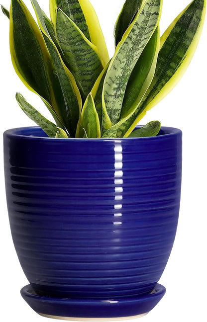 Ceramic Pots for Plants - 6 Inch Plant Pot with Drainage Hole and Saucer, Round Planters for Indoor Outdoor, Flower Pots, Modern Planter, Home Office Room Decor, Gifts for Plant Lovers, White