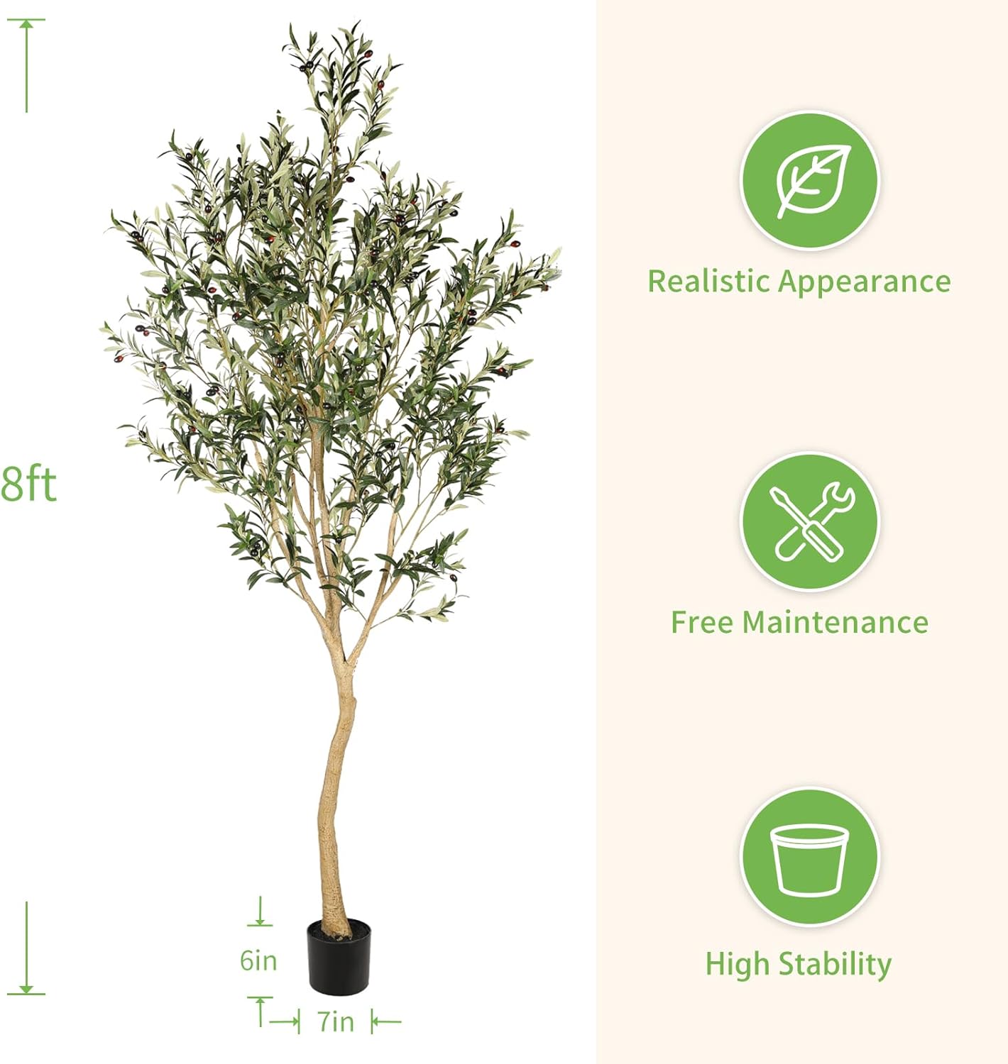 Realead Faux Olive Tree 7ft - Realistic Tall Olive Trees Artificial Indoor - Large Fake Olive Tree with Natural Wood Trunk and Lifelike Leaves - Artificial Olive Tree for Home Office Decor