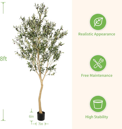 Realead Faux Olive Tree 7ft - Realistic Tall Olive Trees Artificial Indoor - Large Fake Olive Tree with Natural Wood Trunk and Lifelike Leaves - Artificial Olive Tree for Home Office Decor