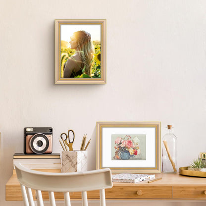 Golden State Art,11x14 Ornate Picture Frame for 8x10 Photo with Mat or 11 x 14 Prints without Mat,Real Glass Wall Display(Color:Green Gold)