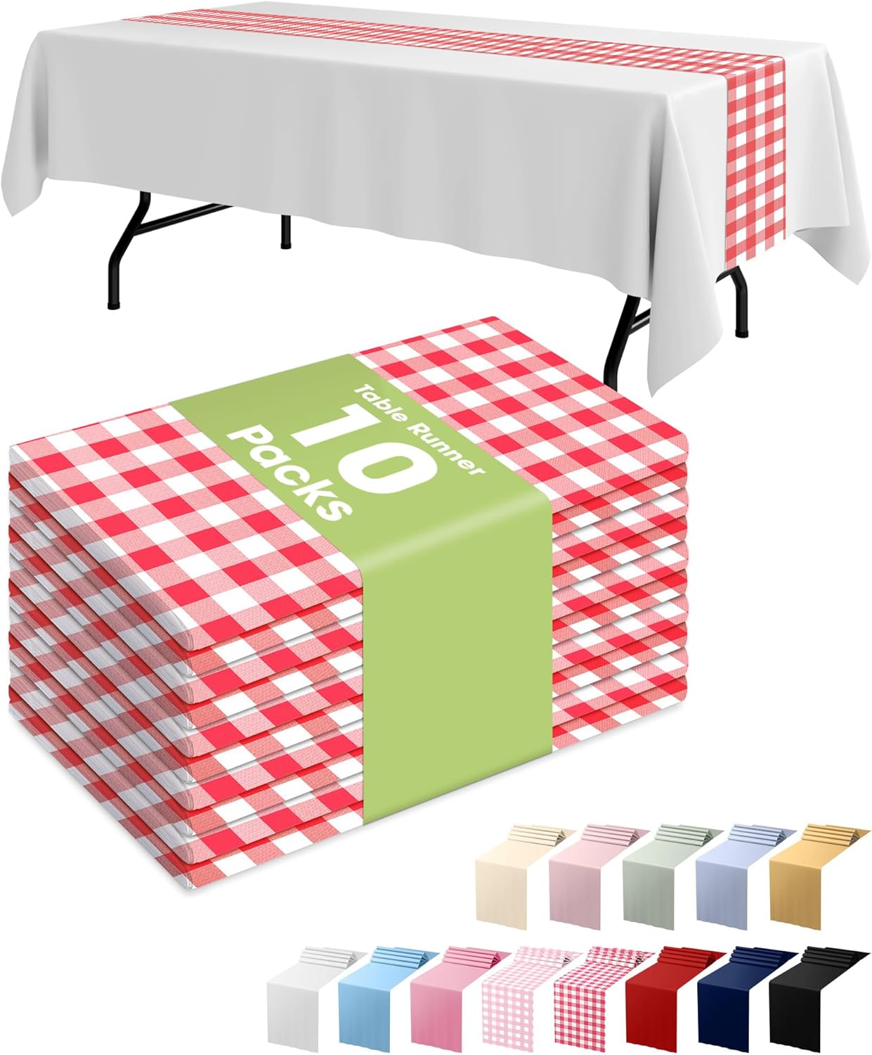 Pureegg Gold Plastic Table Runners - 10 Pack, 14'' x 108'', Water Resistant & Disposable Centerpiece Decorations for Table Cloth, Wedding, Birthday, Holiday, Baby Shower, Party, Home Decor