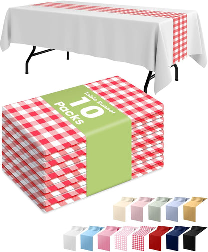 Pureegg Gold Plastic Table Runners - 10 Pack, 14'' x 108'', Water Resistant & Disposable Centerpiece Decorations for Table Cloth, Wedding, Birthday, Holiday, Baby Shower, Party, Home Decor