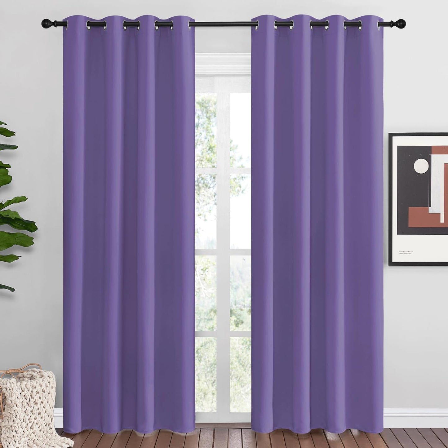NICETOWN Halloween Pitch Black Solid Thermal Insulated Grommet Blackout Curtains/Drapes for Bedroom Window (2 Panels, 42 inches Wide by 63 inches Long, Black) - Colors D