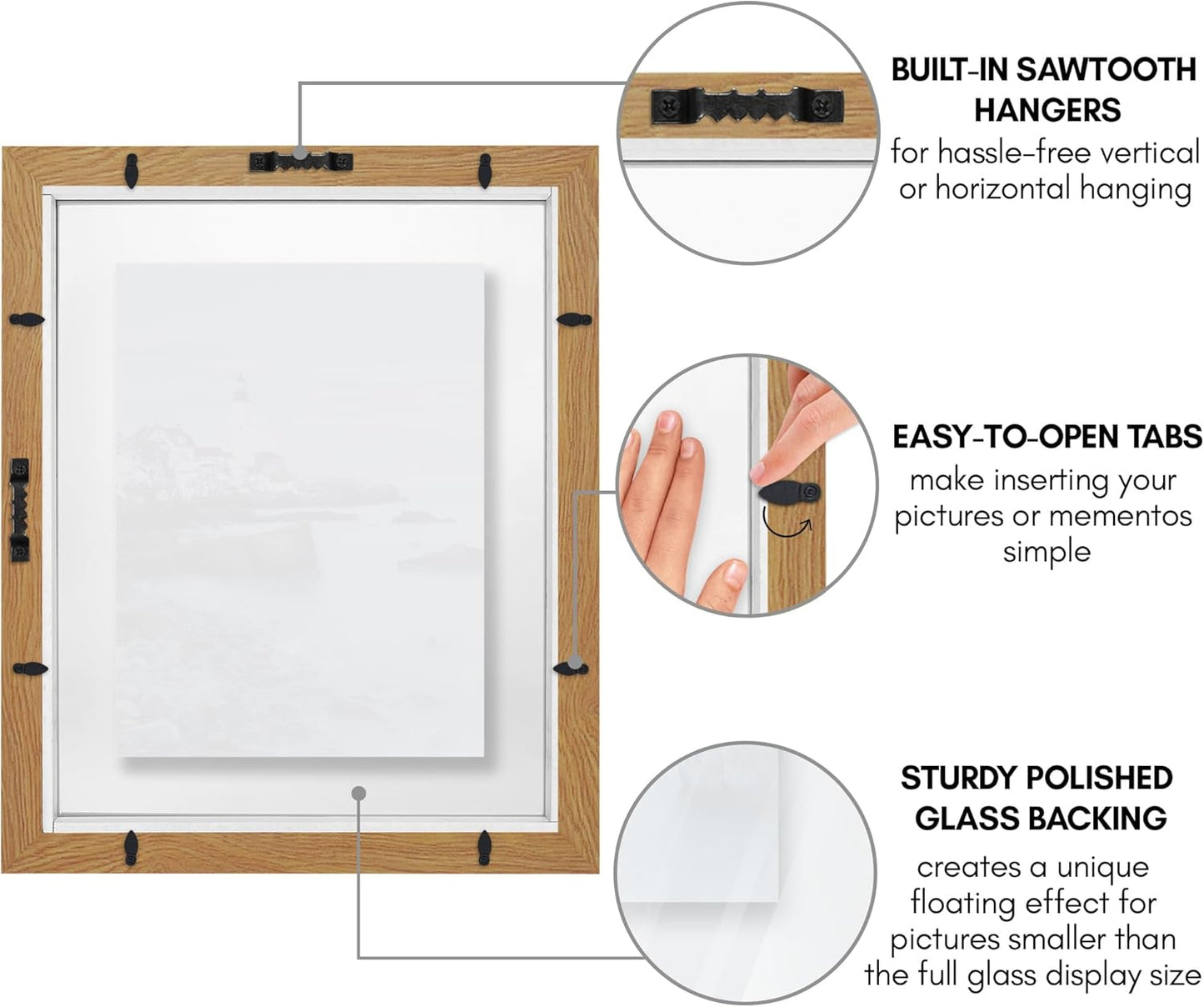 Americanflat 12x18 Floating Picture Frame with Polished Crystal-Clear Glass - Use as 8x10 Picture Frame or Display 5x7 Photo - Signature Float Collection - Photo Frames for Wall Display - Black