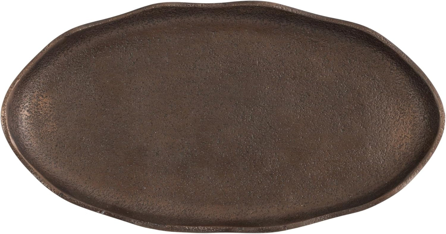 Kate and Laurel Alessia Modern Decorative Scalloped Oval Footed Metal Tray; 14 x 8; Bronze; Transitional Food-Safe Cast Aluminum Pedestal Tray with Rough Texture and Deckled Edge