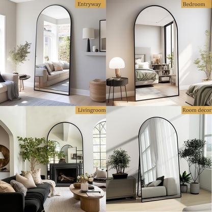 Dewfig Arched Full Length Mirror, 76"x34" Large Floor Mirror, Full Body Mirrors for Leaning or Hanging, Standing Mirrors for Bedroom, Living Room,Dressing Room, Aluminum Alloy Frame, Black