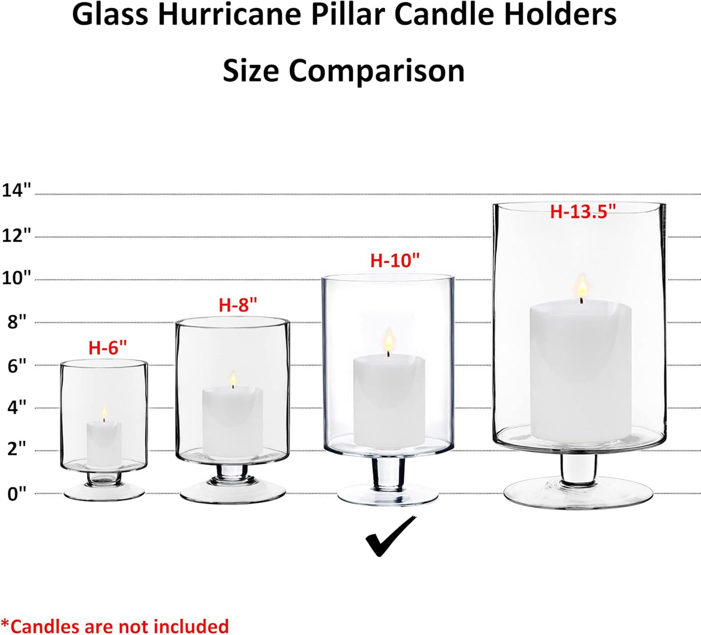CYS EXCEL Glass Hurricane Pillar Candle Holder (H:6" W:3.75") | Multiple Size Choices Short Stem Candle Centerpieces | Stemmed Glass Cylinder Candle Vase