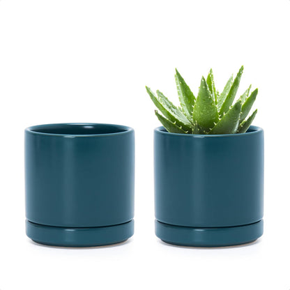 D'vine Dev Set of 2 Plants Pots, 6.5 Inch Ceramic Planter Pot for Plants with Drainage Hole and Saucer, White, 94-V-C-1
