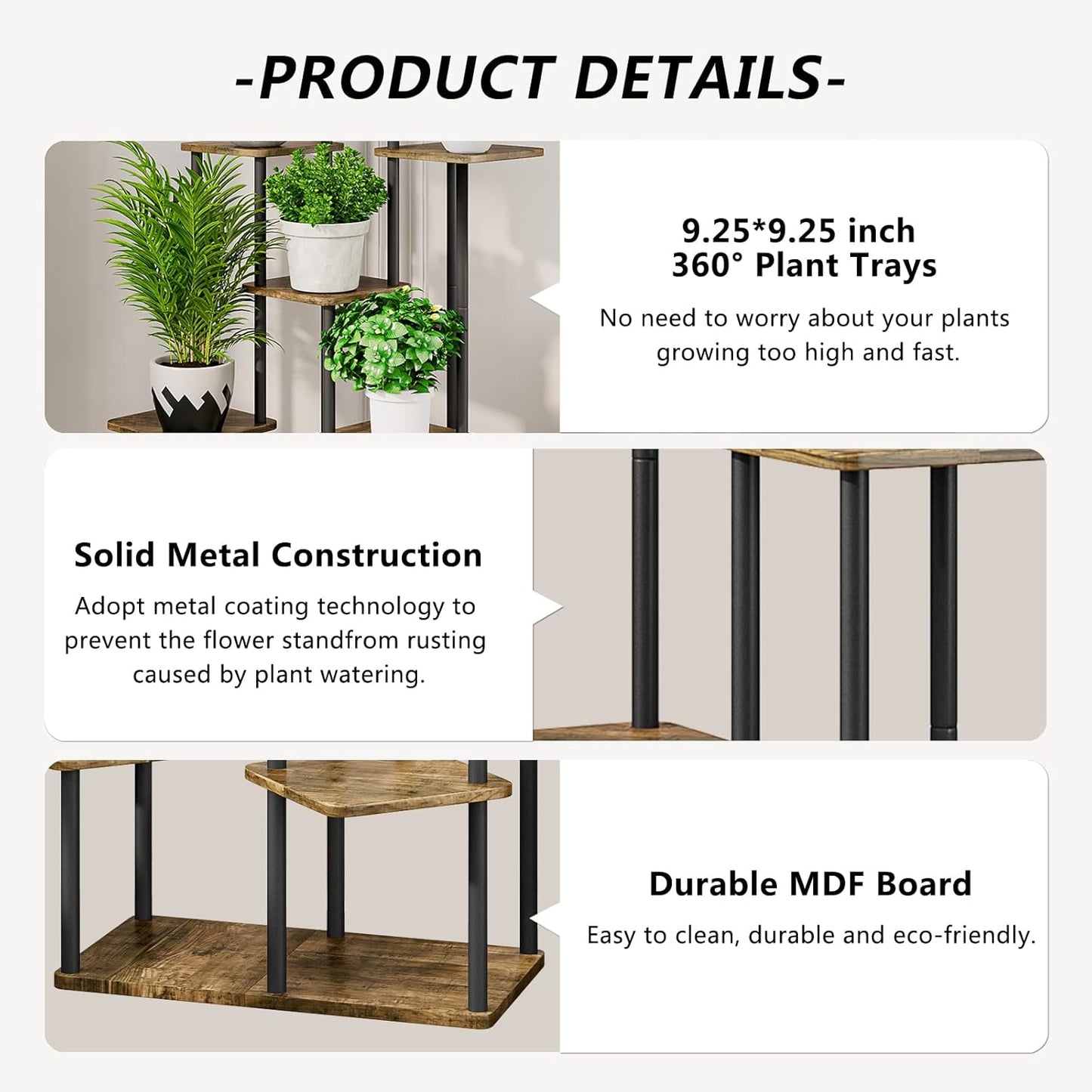 AZERPIAN Plant Stand 5 Tier Indoor Metal Flower Shelf for Multiple Plants Corner Tall Flower Holders for Patio Garden Living Room Balcony Bedroom, Black (5 Tier-Black)