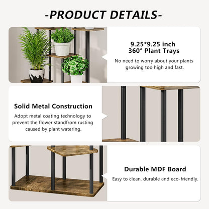 AZERPIAN Plant Stand 5 Tier Indoor Metal Flower Shelf for Multiple Plants Corner Tall Flower Holders for Patio Garden Living Room Balcony Bedroom, Black (5 Tier-Black)