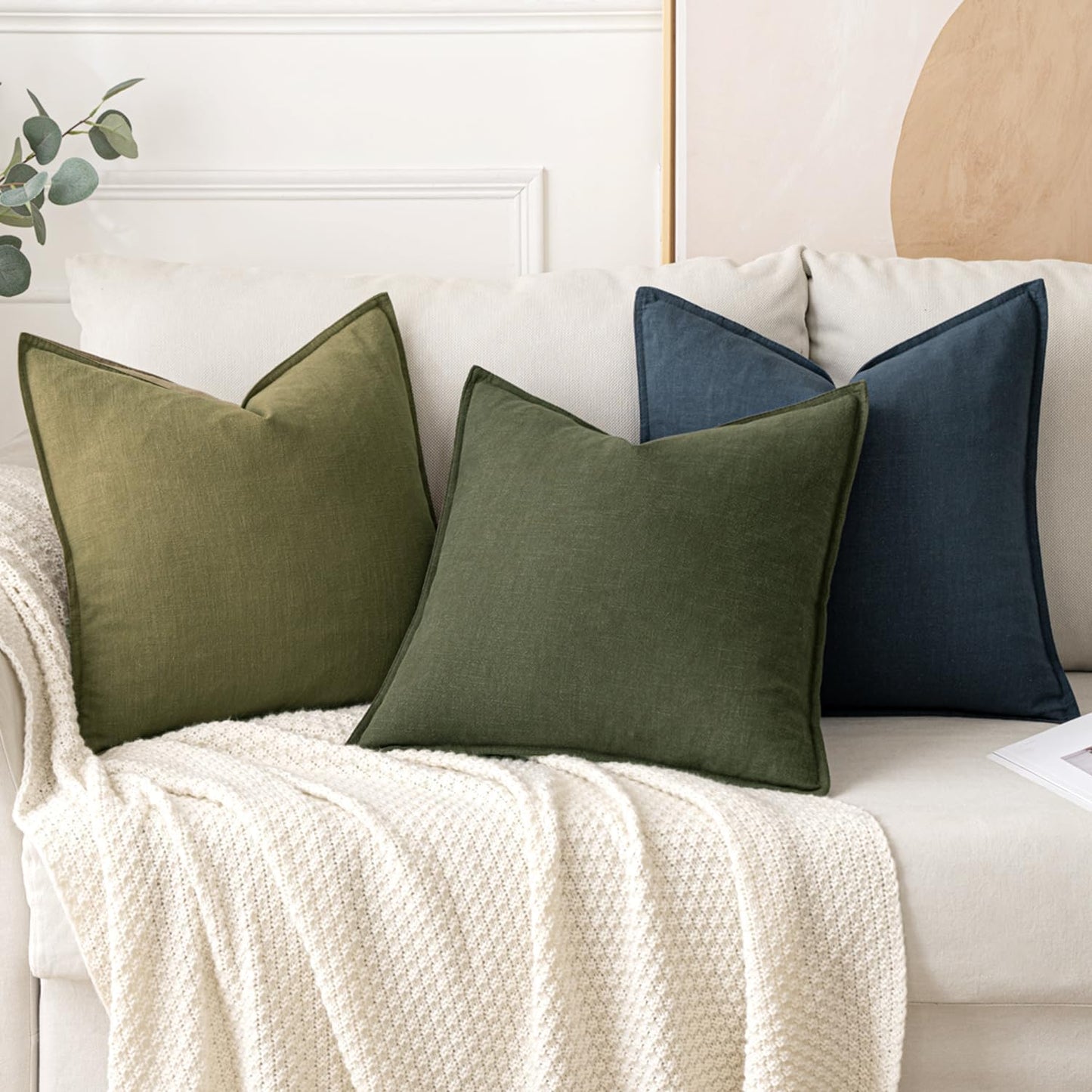 MIULEE Decorative Linen Euro Sham Pillow Covers 26x26 Cream White Boho Farmhouse Neutral Couch Throw Pillows for Bed Pack of 2 Accent Modern Pillowcase Sofa Livingroom Home Decor