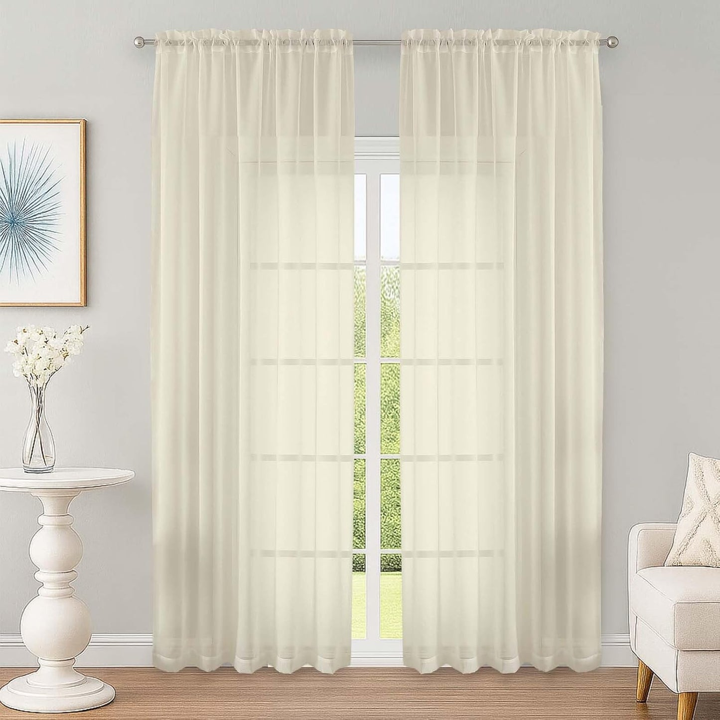 OWENIE Sheer Curtains 84 inches Long 2 Panels Set for Living Room/Bedroom, Rod Pocket Voile Sheer Panel Drapes, White, 2pcs, Each 42" W x 84" L - Colors B