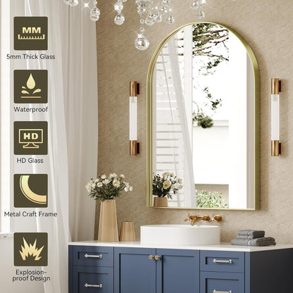 Brightify Arched Mirror, Arched Wall Mirror, 24 x 32 Inch Silver Arch Mirror, Metal Frame Silver Bathroom Mirror, Arched Top Bathroom Vanity Mirror for Living Room Bedroom Mantel Entryway Hallways
