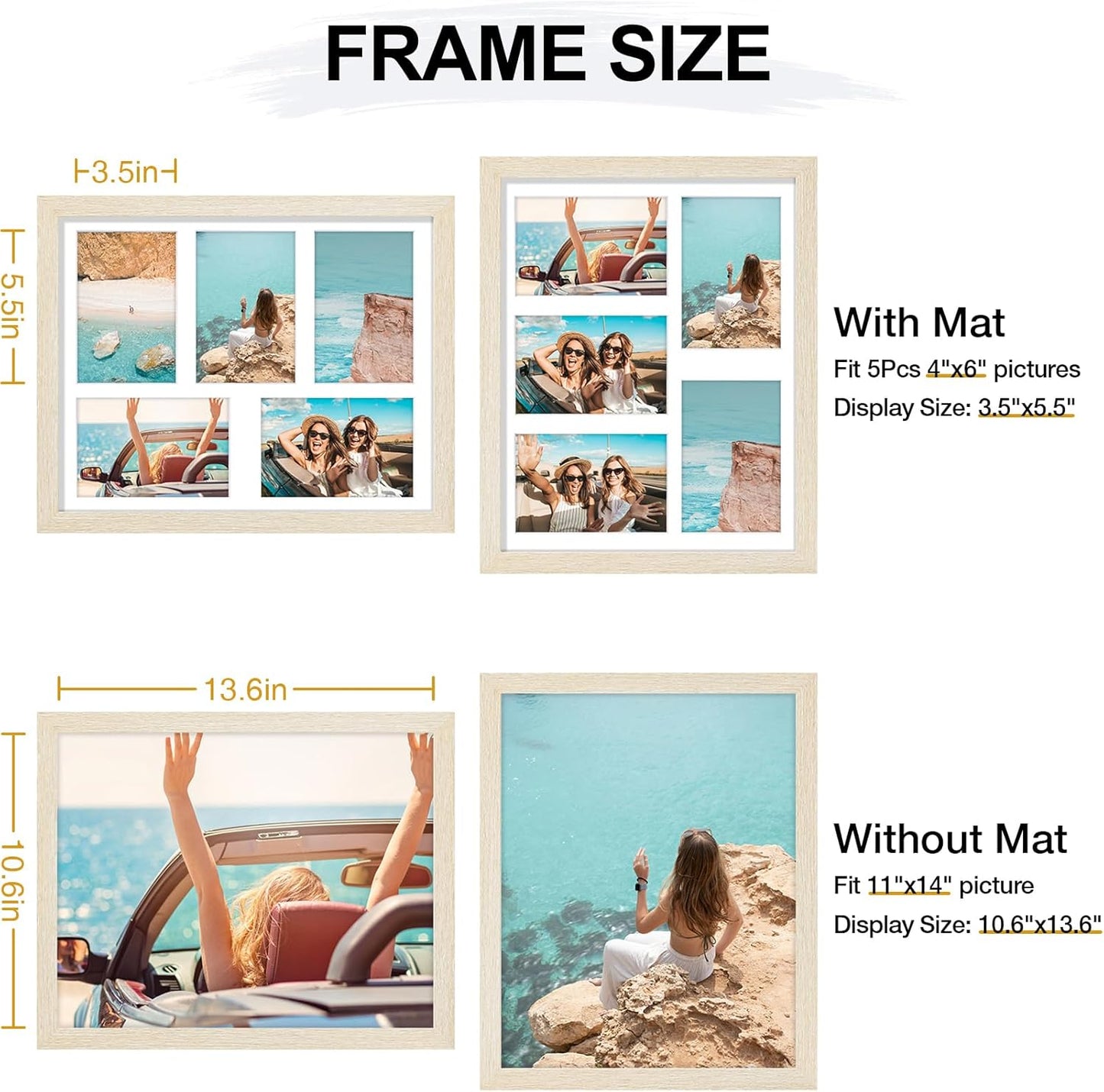 Vittanly 11x14 Collage Picture Frame, Displays 5Pcs 4x6 Pictures with Mat or 1Pcs 11x14 without Mat for Wall Mounting, Picture Frames Collage Wall Decor in Black, 1 Pack