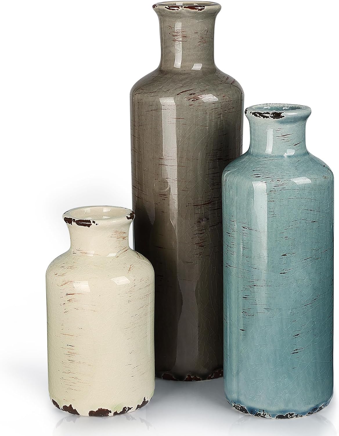 Modern Ceramic Vase Set of 5, Vases Home Decor Rustic Farmhouse Decorative Vase Pottery Vases for Bouquet Pampas Grass Dried Fresh Flowers, Table Living Room Kitchen Bedroom