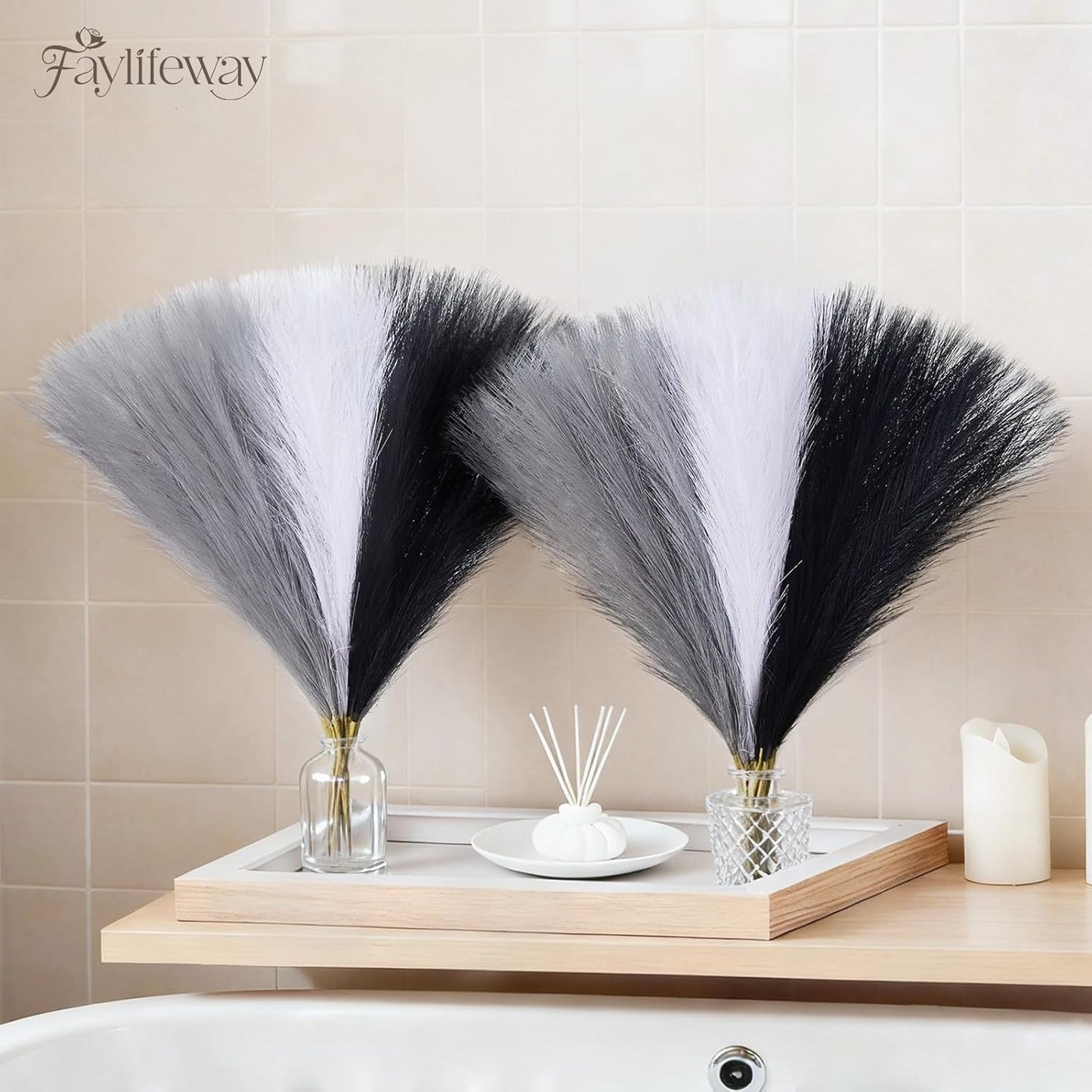 50pcs Pampas Grass 17in for Living Room Decor, Blush Pink Pampas Grass Decor, Fluffy Pink Flowers for Home Birthday Bathroom Baby Shower Wall Bow Decor(Blush & Cream & Pink)