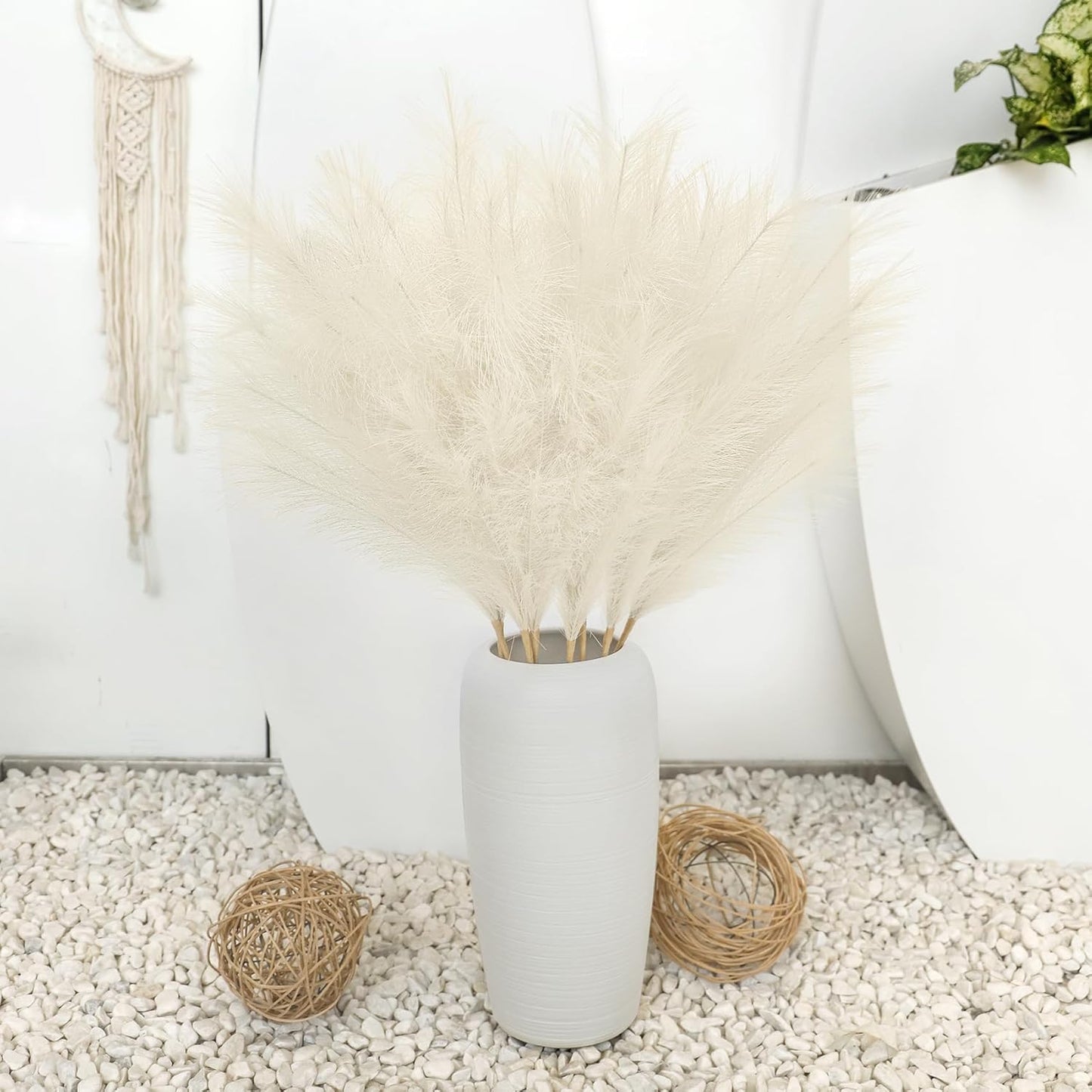 Ouddy Decor 8 Pcs Faux Pampas Grass Decor 38''/97cm Tall Artificial Large Pompous Pompas Floral Fluffy Fake Plants Floor Vase Filler for Wedding Kitchen Home Boho Decorations, Mixed Beige