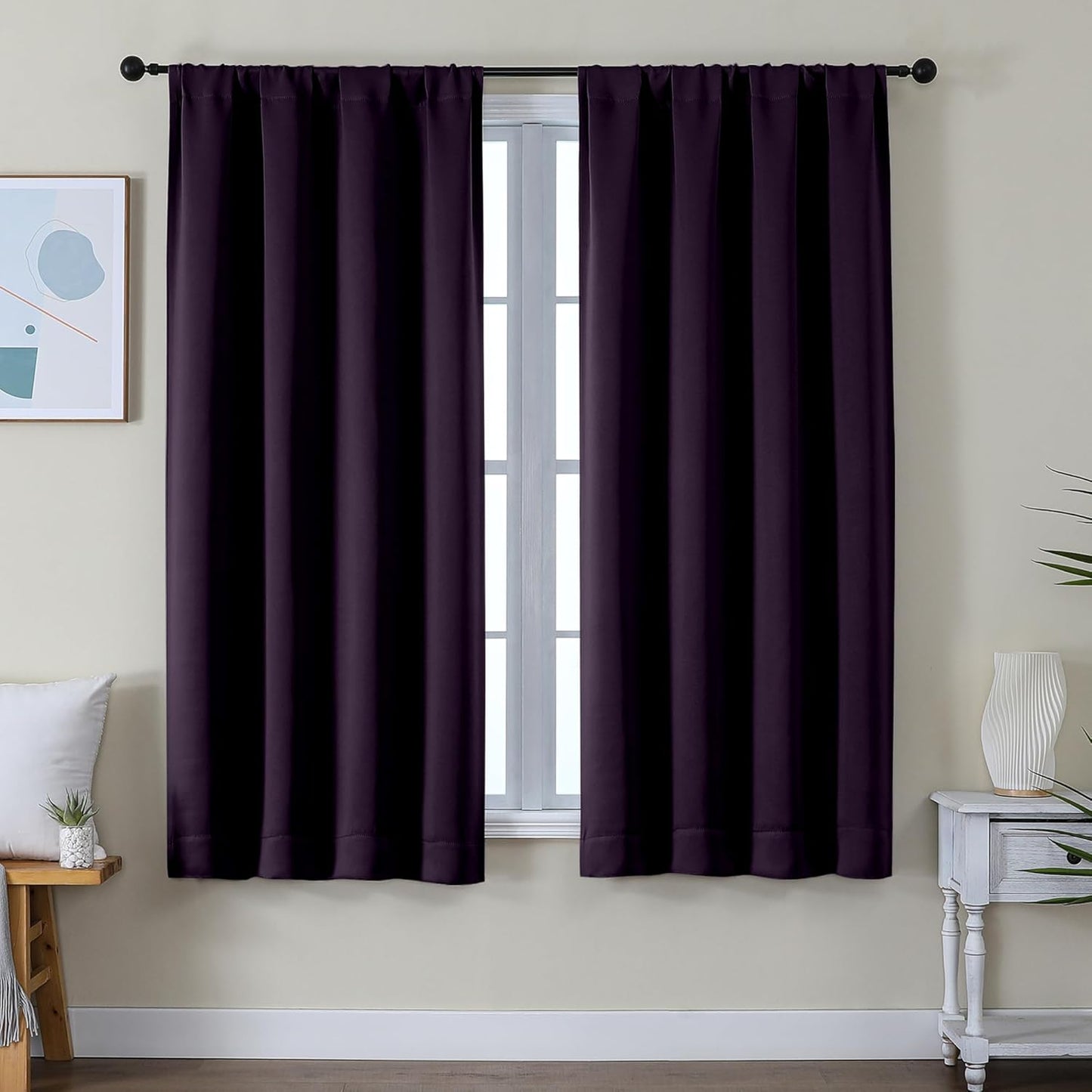Simplebrand Ava Sage Green Blackout Curtains for Bedroom 63 Inch Length 2 Panels Set, Solid Thermal Insulated Energy Saving Rod Pocket Window Treatment Curtains Blackout Drapes, W40 x L63 Inch, Sage - Colors B