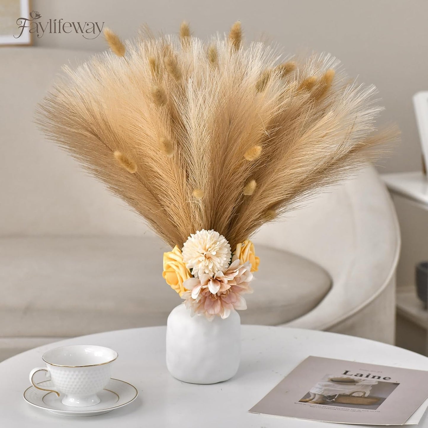 50pcs Pampas Grass 17in for Living Room Decor, Blush Pink Pampas Grass Decor, Fluffy Pink Flowers for Home Birthday Bathroom Baby Shower Wall Bow Decor(Blush & Cream & Pink)