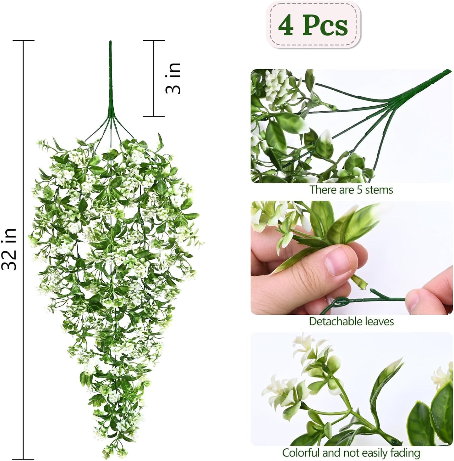Waipfaru 4Pcs Fake Hanging Plants 2.7ft Fake Plants Eucalyptus Leaves UV Resistant Fake Vines Ivy Artificial Plants Outdoor Faux Plants Indoor Bedroom Living Room Boho Wall Porch Shelf Decor