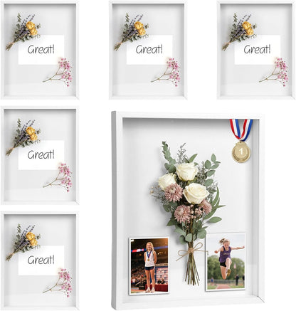 6 Pcs Shadow Box Frame - 5x5 Square Frame Display Case for Sports Memorabilia & Wedding Keepsakes - Wall Mountable Display Box for Medals, Photos, Dried Flowers (Black)