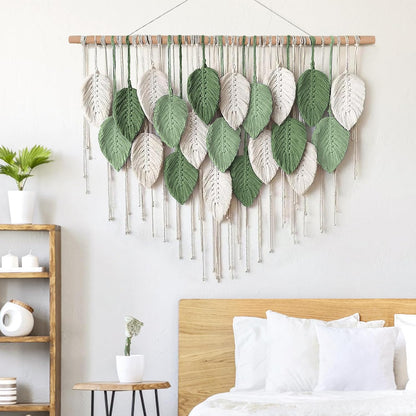 Weldomcor Large Macrame Wall Hanging Boho Home Decor, Handmade Bohemian Woven Leaves Macrame Tapestry Modern Aesthetic Chic Wall Art Decorations for Bedroom Living Room Nursery Office 39" W x 29.5" L