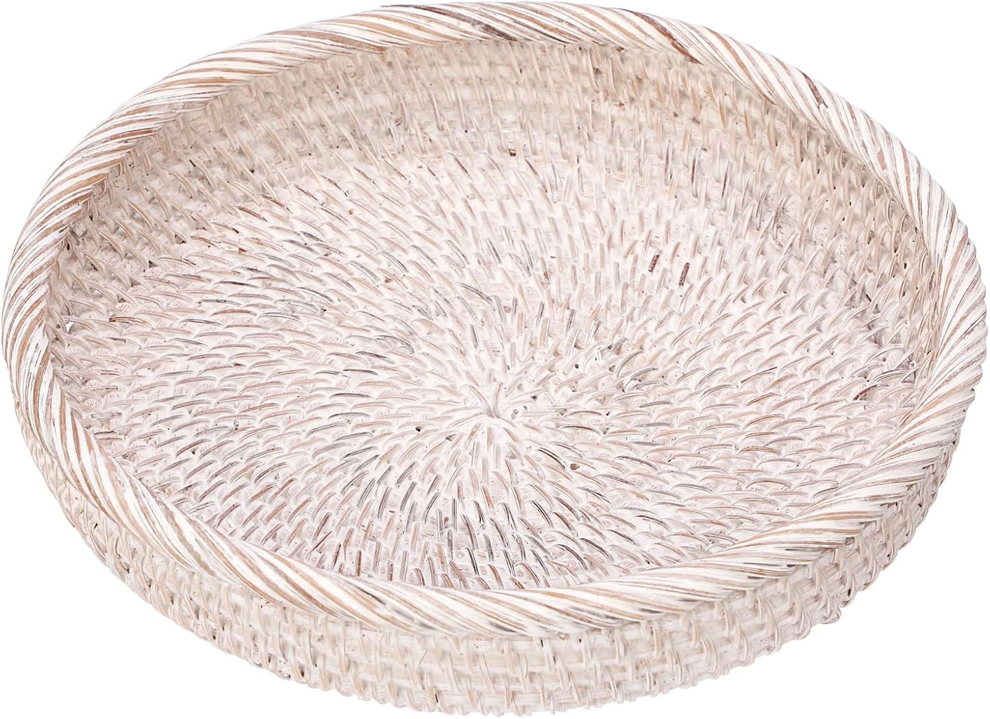 Hipiwe Small Key Basket Bowl for Entryway 7.6" Round Woven Wicker Basket Fruit Serving Tray Woven Basket Wall Decor Rattan Organizer Basket for Keys, Wallet,Whitewash