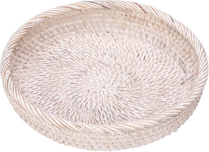 Hipiwe Small Key Basket Bowl for Entryway 7.6" Round Woven Wicker Basket Fruit Serving Tray Woven Basket Wall Decor Rattan Organizer Basket for Keys, Wallet,Whitewash