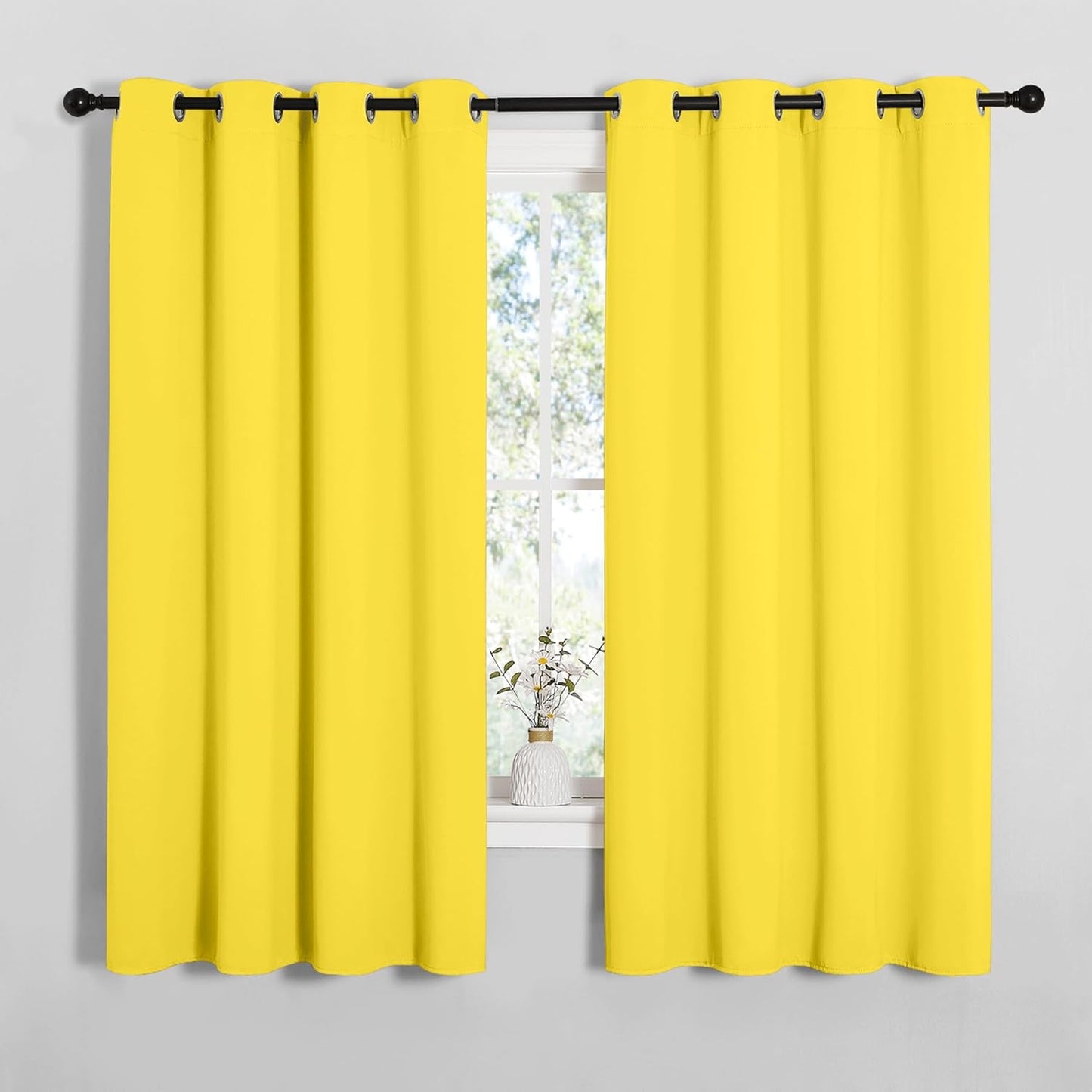 NICETOWN Halloween Pitch Black Solid Thermal Insulated Grommet Blackout Curtains/Drapes for Bedroom Window (2 Panels, 42 inches Wide by 63 inches Long, Black) - Colors C