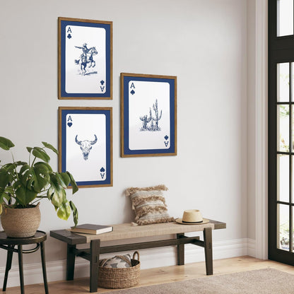 Western Wall Art Set of 3, Southwestern Cowboy Playing Card Wall Decor, Longhorn Bull Skull and How Lucky are We Poster Canvas Painting Prints for Bedroom Living Room 12x16 inch Wood Framed