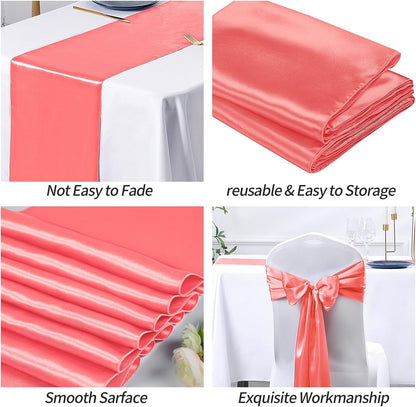 SiinvdaBZX 4 Pcs Royal Blue Satin Table Runner 12 x 108 inches Long, Bright Smooth Satin Wedding Table Runner Decorations for Birthday Parties, Buffet, Banquets, Graduations, Engagements