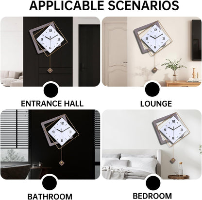 Wall Clock with Pendulum,Silent Quality Quartz Battery Operated,Modern Large Wall Clocks for Living Room Kitchen Home Bathroom Bedroom Wall Decor,16.2x26Inch(Black)