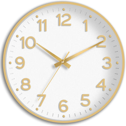 Roymnie Wall Clock Green, Silent Wall Clocks Battery Operated 8 Inch-Modern Non Ticking Analog Clock Decorative for Kitchen Office Bathroom Bedroom(Gold)