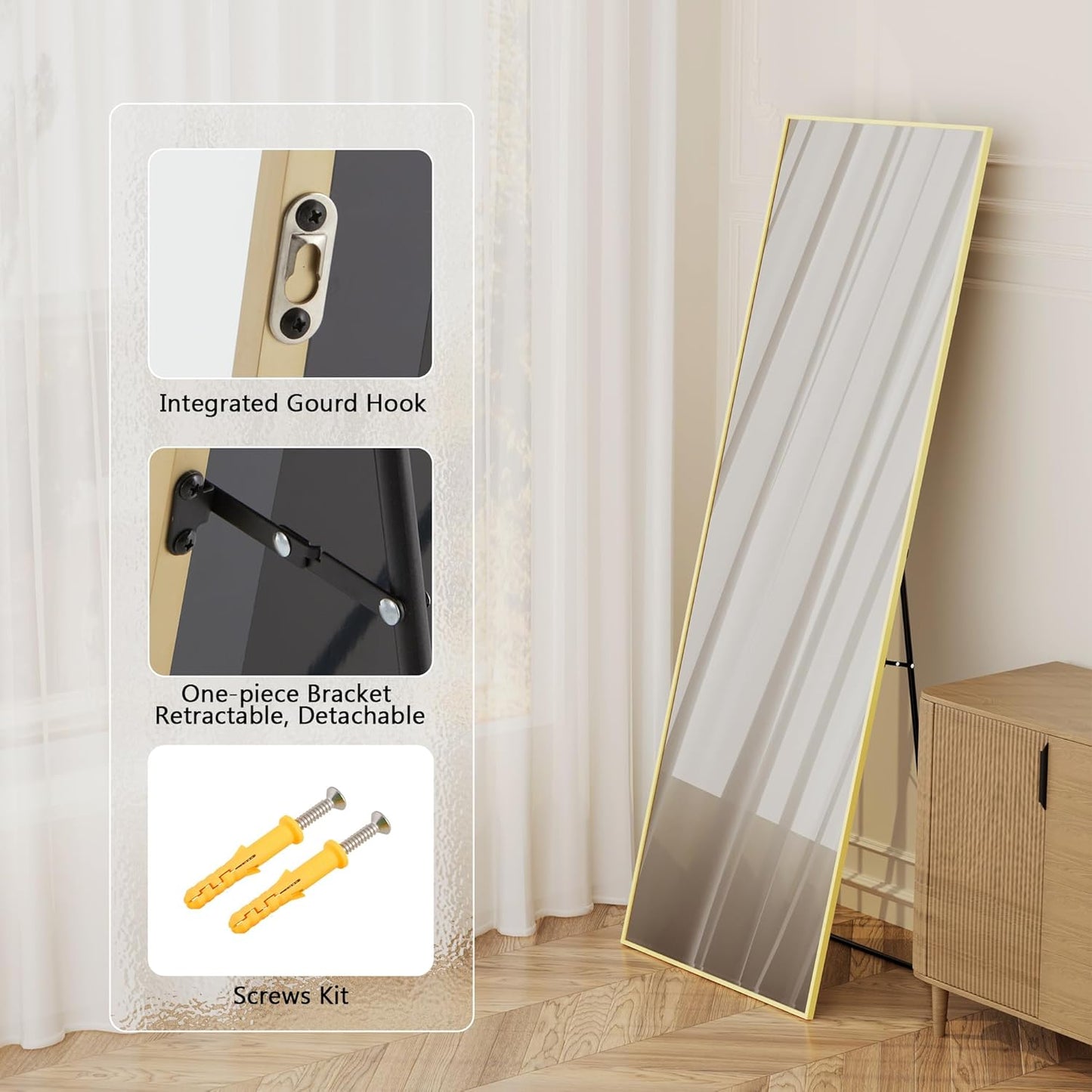 Simple Deluxe Arched Full Length Mirror, 71"x26"Large Floor Mirrors, for Wall Door Bedroom Bathroom Living Room (Gold)