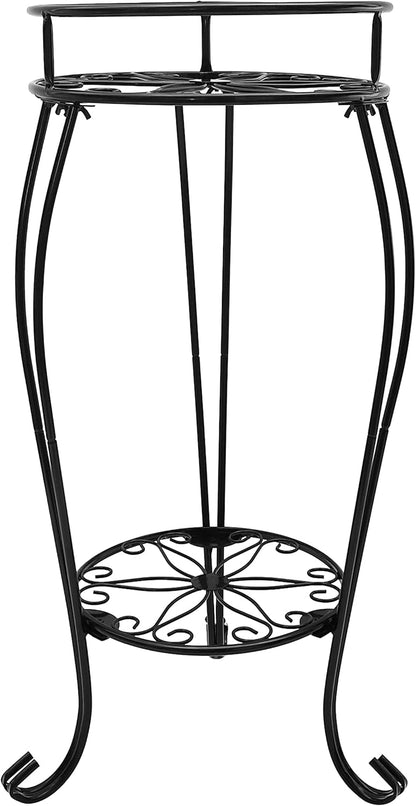 CASIMR 2-Pack Plant Stand, 2 Tier 19.2 inch Tall Metal Potted Holder Rack,Indoor Outdoor Multiple Flower Pot Shelf Rustproof Iron Garden Container for Garden Patio Living Room Corner Balcony, Black