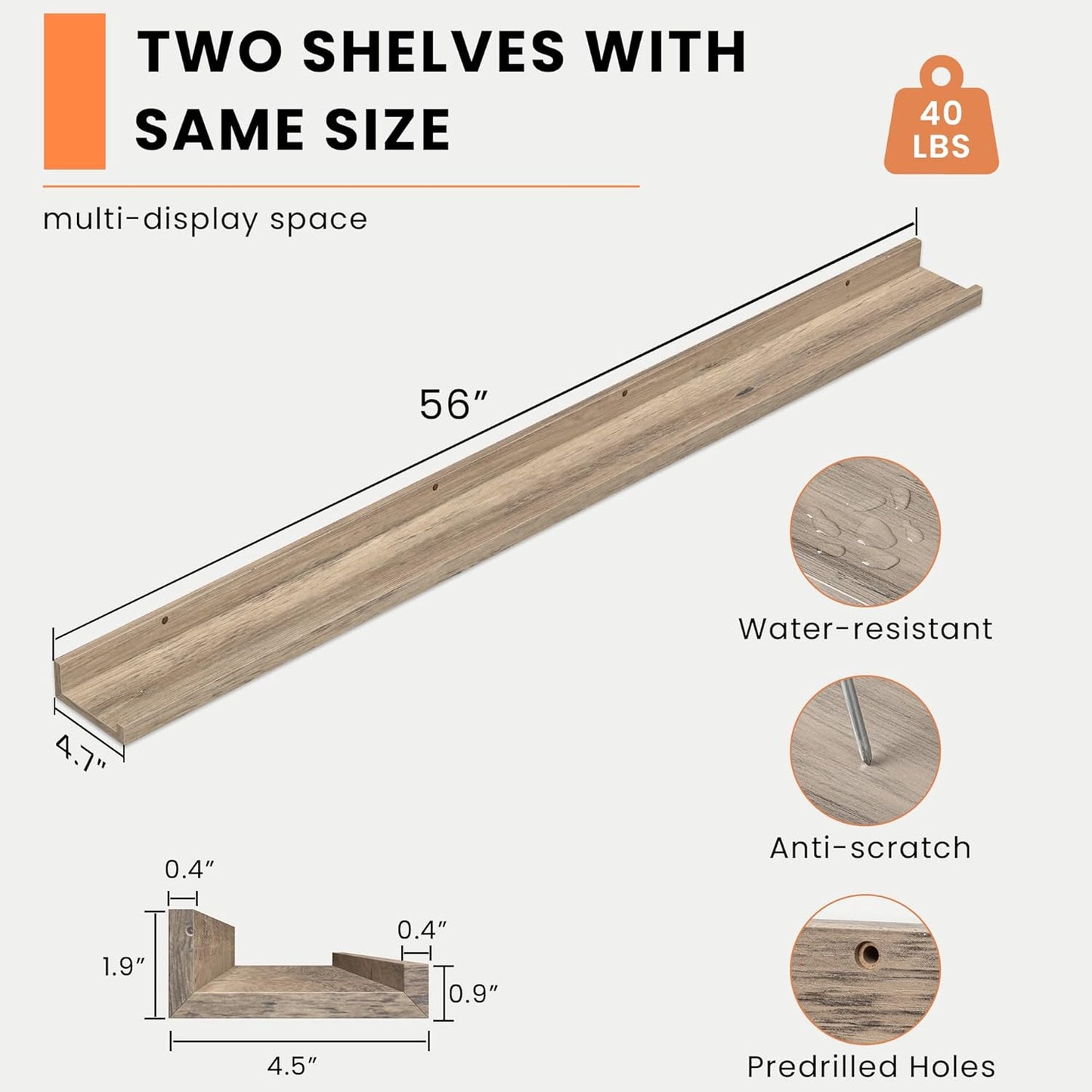 Heimlove Picture Ledge Shelf, Floating Shelves Set of 2, 24 Inches Picture Shelf for Wall with Ledge, Kids Bookshelf Wall Mounted for Living Room Bedroom Decor Books Photo Frames - White