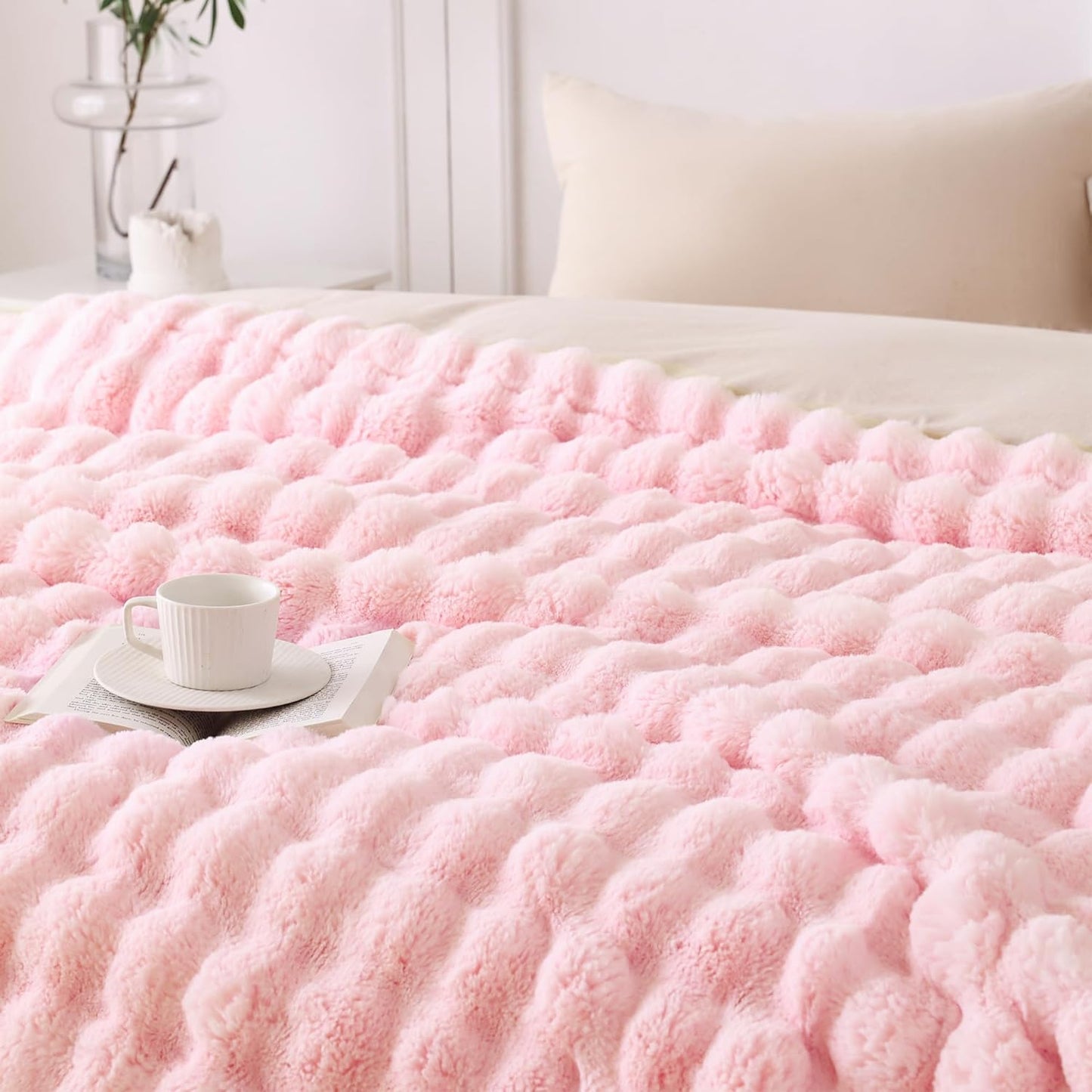 COOVA Faux Fur Throw Blanket for Couch, Cozy Soft and Fuzzy Plush Rabbit Fur Bubble Blanket for Sofa Bedroom Living Room, 50x60 Inches Tie Dye Brown