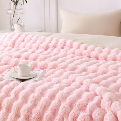 COOVA Faux Fur Throw Blanket for Couch, Cozy Soft and Fuzzy Plush Rabbit Fur Bubble Blanket for Sofa Bedroom Living Room, 50x60 Inches Tie Dye Brown