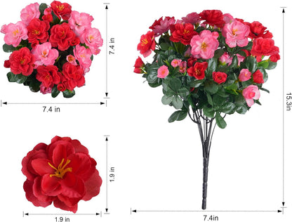 Ivydale Artificial Fake Flowers Plants for Outdoor Outside Spring Decor, Faux Silk Yellow Camellia UV Resistant Look Real for Planter Pot Porch Patio Balcony Garden Yard, 3 Large Bundles